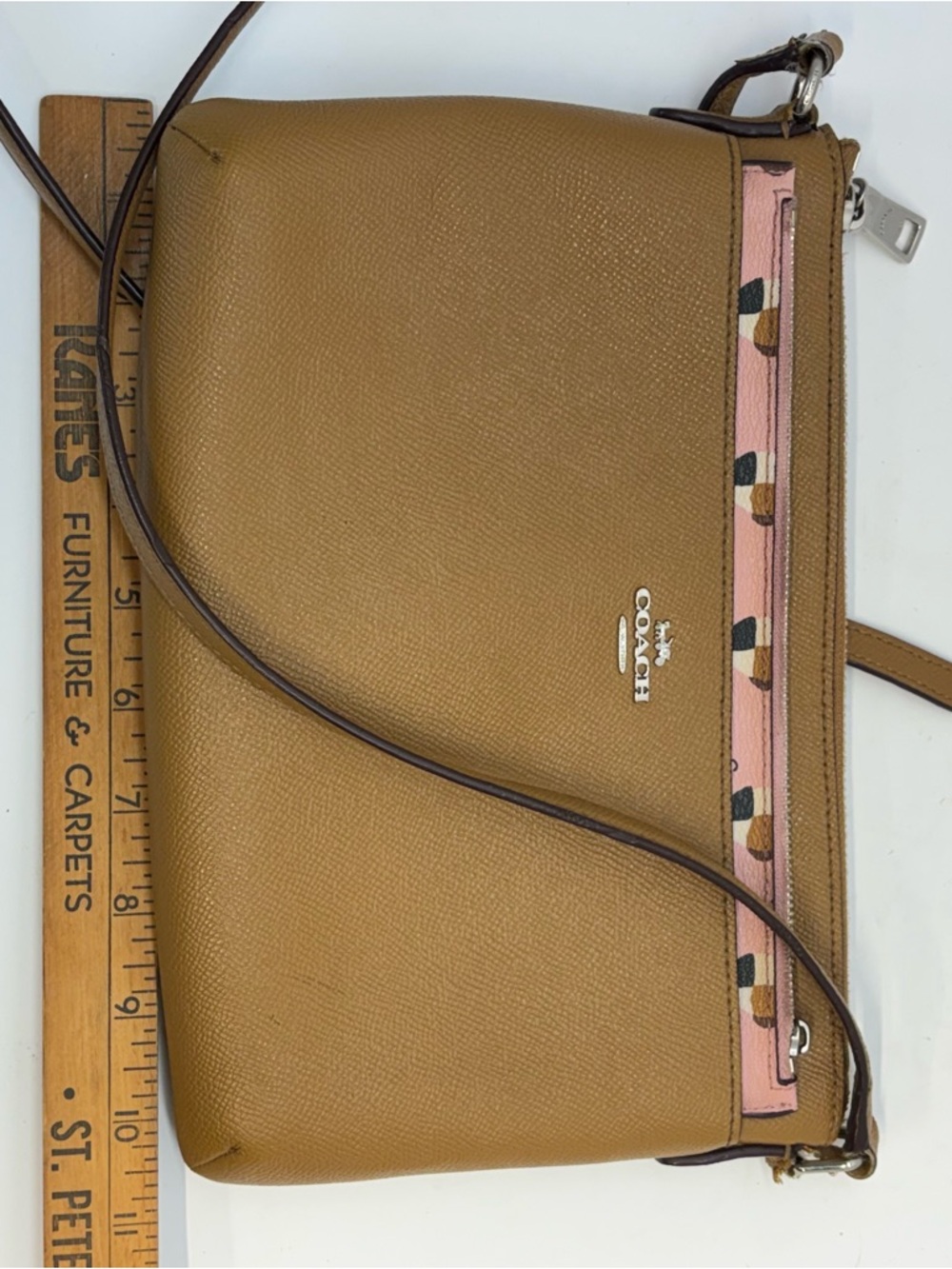 Coach Madison Tan Brown Leather East West Butterfly Dot Crossbody Bag Preppy - Picture 8 of 12